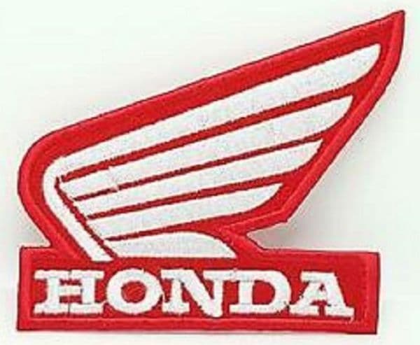 Honda White on Red Wing shaped  iron-on / sew on cloth patch   75mm x 60mm    (nz)