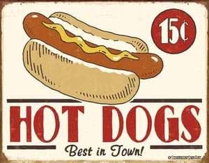 Hot Dogs weathered look metal sign