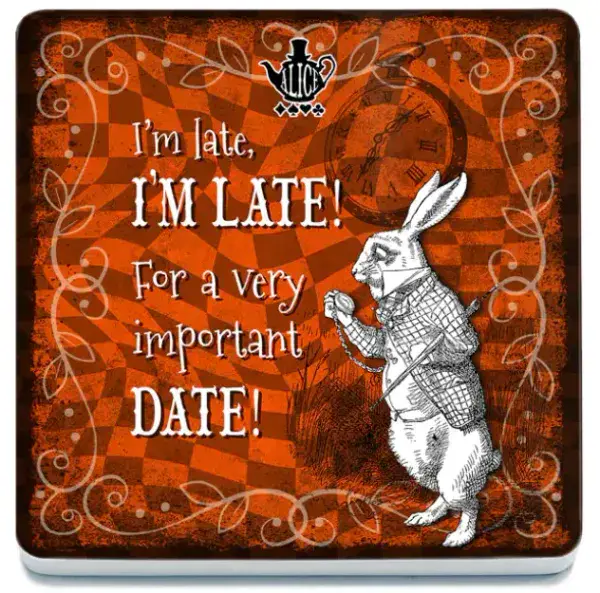 I'm late, I'm Late For a very important Date!  Alice In Wonderland Melamine Drinks Mat/Coaster (col)