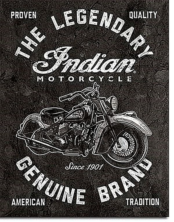 Indian Motorcycle The Legendary Genuine Brand metal wall sign 410mm x 300mm (de)