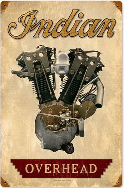 Indian Motorcycles Overhead VTwin Engine rusted steel sign  445mm x 290mm (pst)
