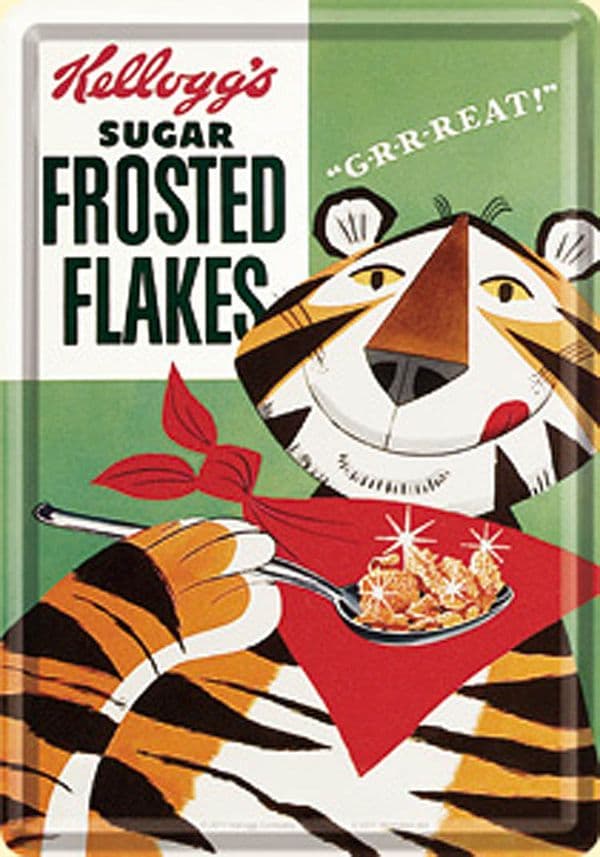 Kelloggs Frosted Flakes metal postcard / mini-sign na