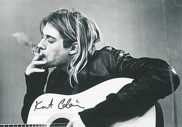 Kurt Cobain & Guitar large fabric poster / flag 1100mm x 750mm (hr)
