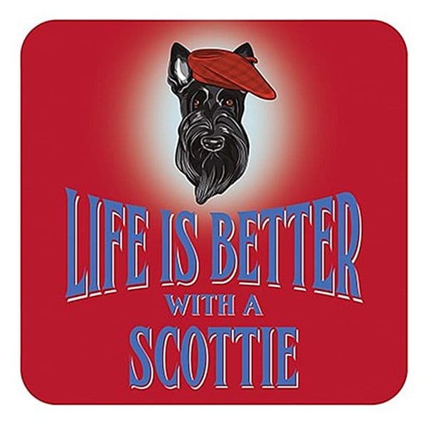 Life Is Better With A Scottie cork backed drinks mat / coaster (og)