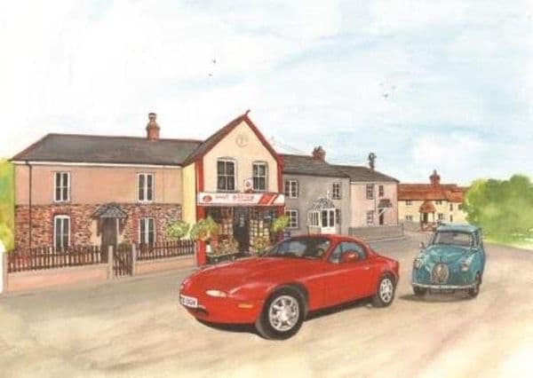 Mazda MX5 & Austin A35 Van  by Sue Podbery 1000 piece jigsaw puzzle 690mm x 480mm