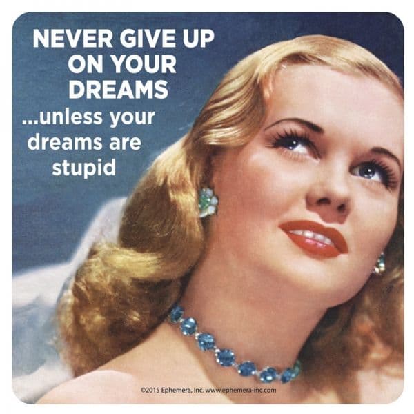 Never Give Up On Your Dreams... single funny drinks coaster (hb) REDUCED!!