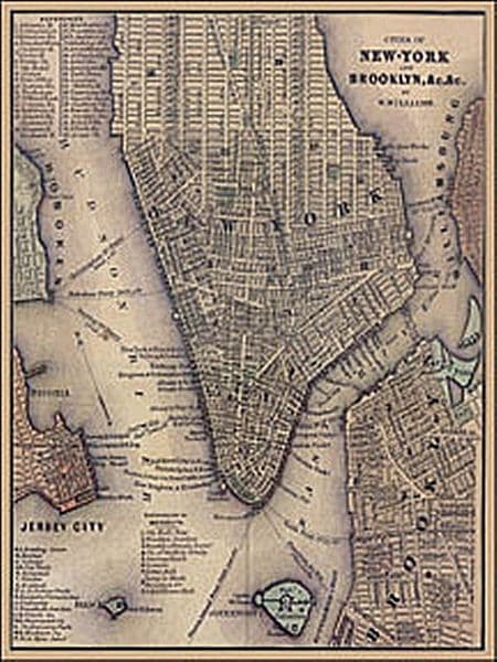 New York Cities Antique Map  large steel sign 400mm x 300mm (ogu)