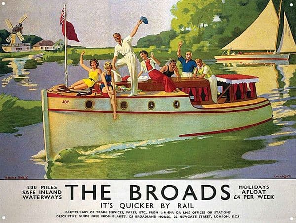 Norfolk Broads Old Rail Ad large steel sign 400mm x 300mm