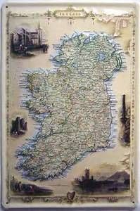 Old Map of Ireland embossed steel sign 300mm x 200mm