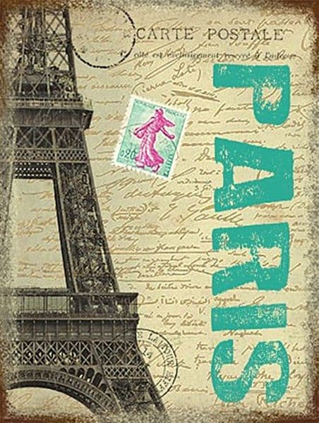 Paris Eiffel Tower small metal sign  200mm x 150mm