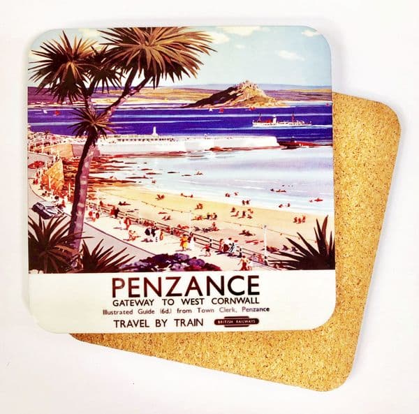 Penzance Old Railway Advert Cork Backed Drinks Coaster (se)