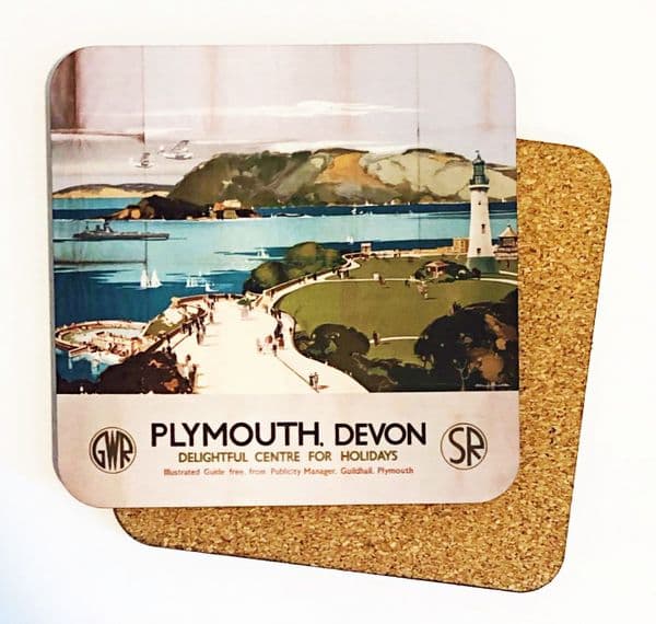 Plymouth, Devon Cork Backed Drinks Coaster (se)