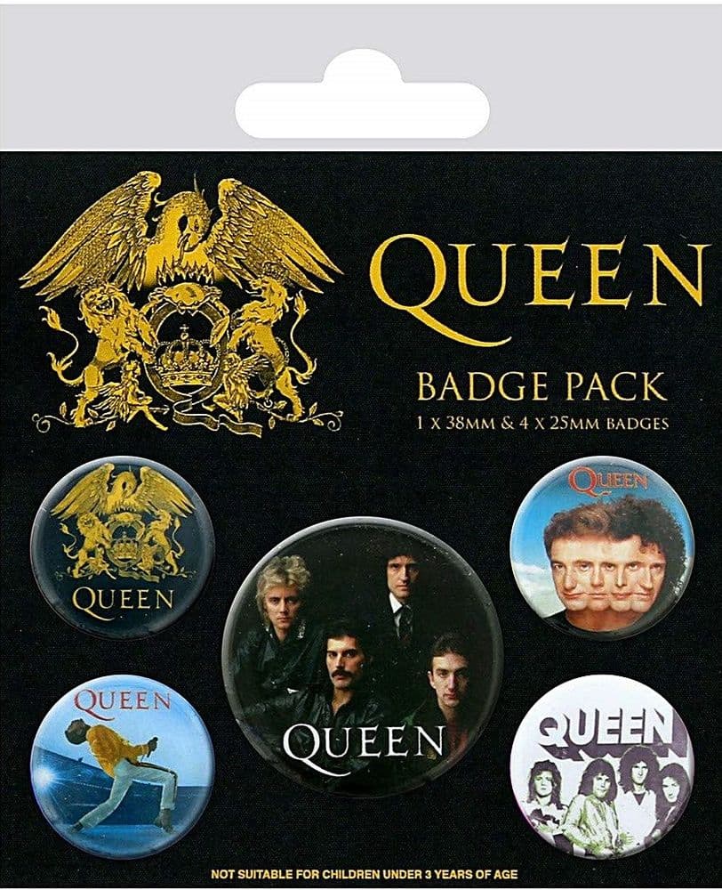 Queen Images/logos 5 round Pin Badges in Pack py