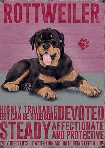 Rottweiler (characteristics) small steel sign 200mm x 150mm (og)