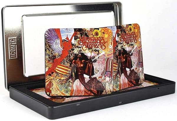 Santana Abraxas Set of 6 Metal / Cork Drinks Coasters in Tin (icc)
