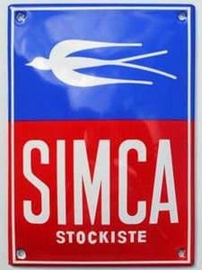 Simca dealer vitreous enamel steel badge jj 14x10
