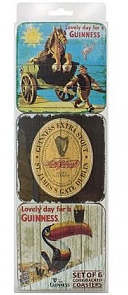 Six Guinness Cork Backed Drinks Mats / Coasters (wood look designs)