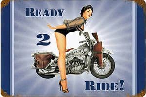 US Navy Ready 2 Ride Harley PinUp rusted metal sign  445mm x 290mm  (pst)