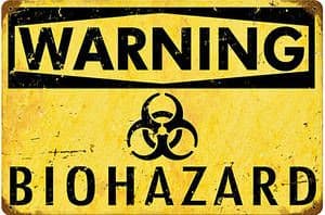 Warning Biohazard rusted steel sign 450mm x 300mm