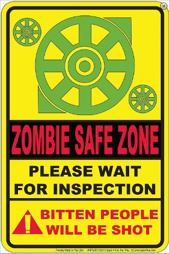 Zombie Safe Zone funny metal sign 305mm x 205mm  (sf)