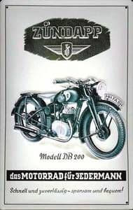 Zundapp DB200 German embossed steel sign 300mm x 200mm