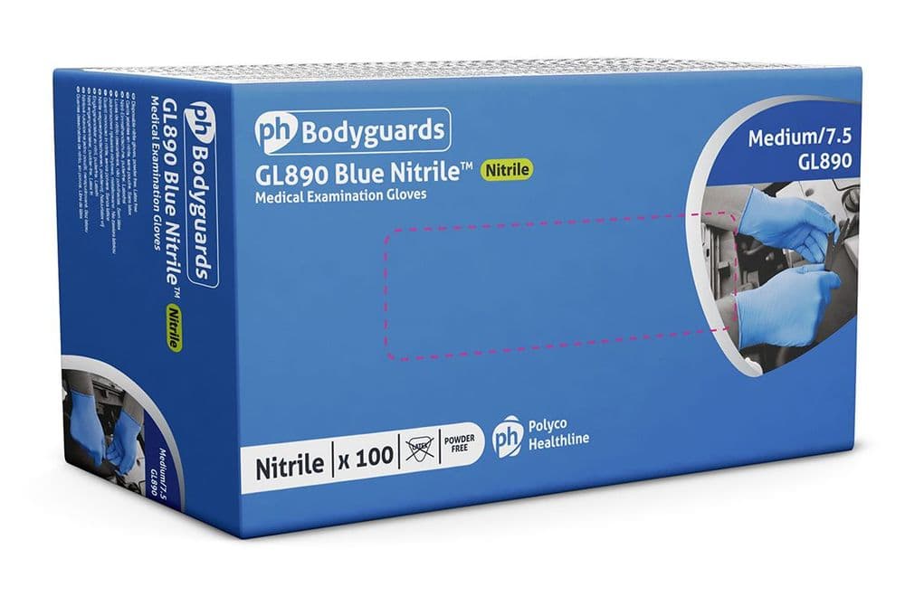 Bodyguards Blue Nitrile Powder Free Gloves