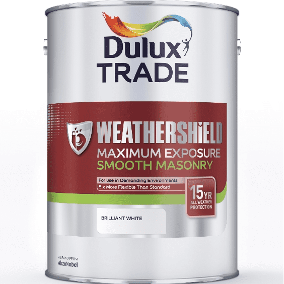 Dulux Trade Weathershield Maximum Exposure Smooth Masonry Brilliant White 5L