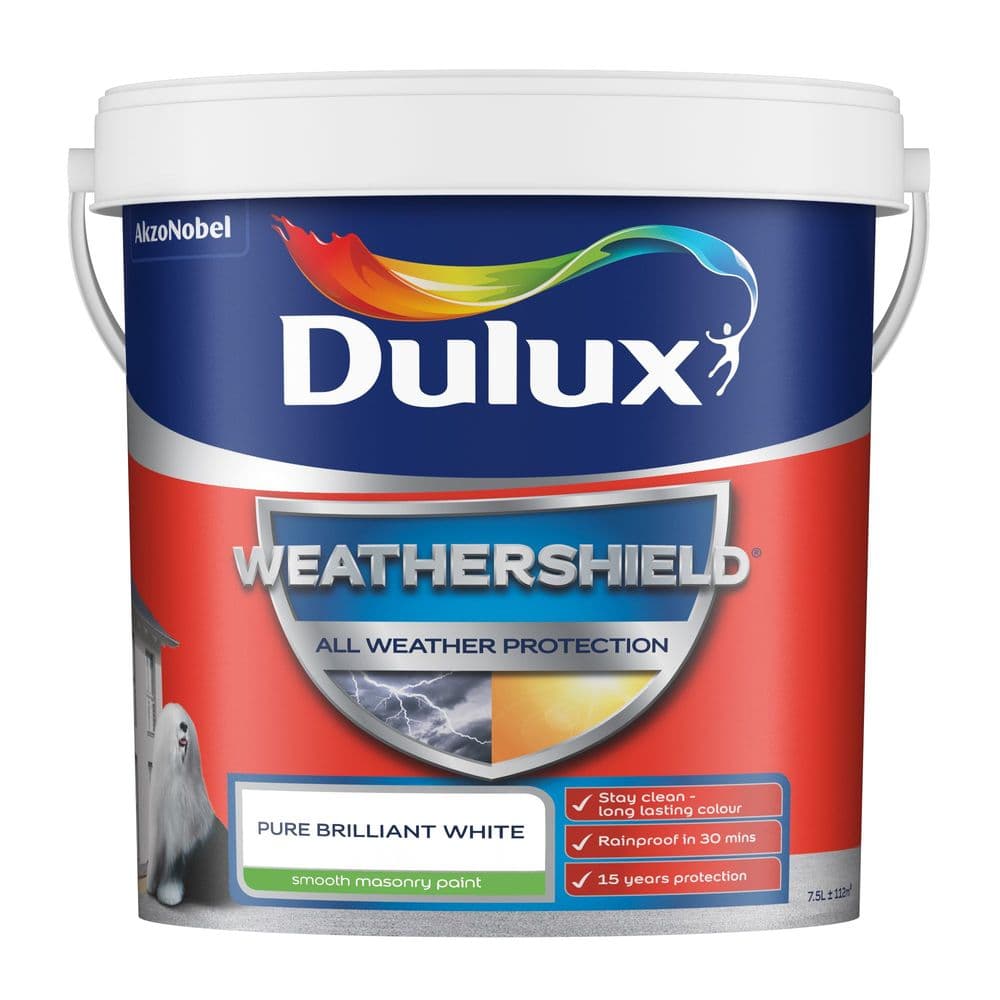 Dulux Weathershield All Weather Protection Smooth Masonry Paint Pure Brilliant White