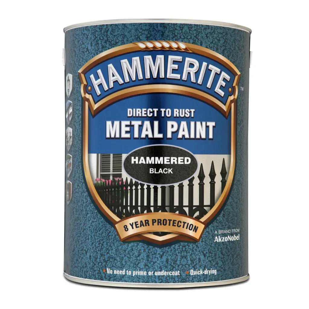 Hammerite Direct To Rust Metal Paint Hammered Finish Black 5L - Main Image