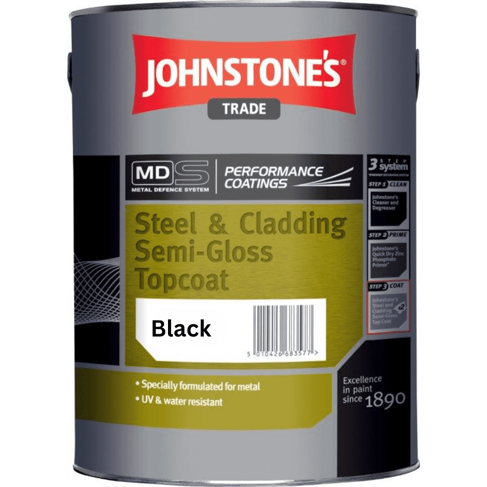 Johnstones Trade Steel & Cladding Semi-Gloss Topcoat Black 5L