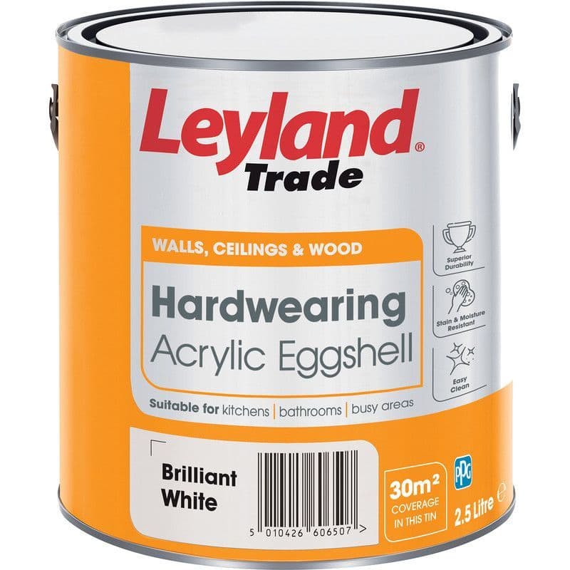 Leyland Trade Hardwearing Acrylic Eggshell Paint Brilliant White
