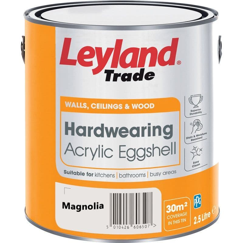 Leyland Trade Hardwearing Acrylic Eggshell Paint Magnolia
