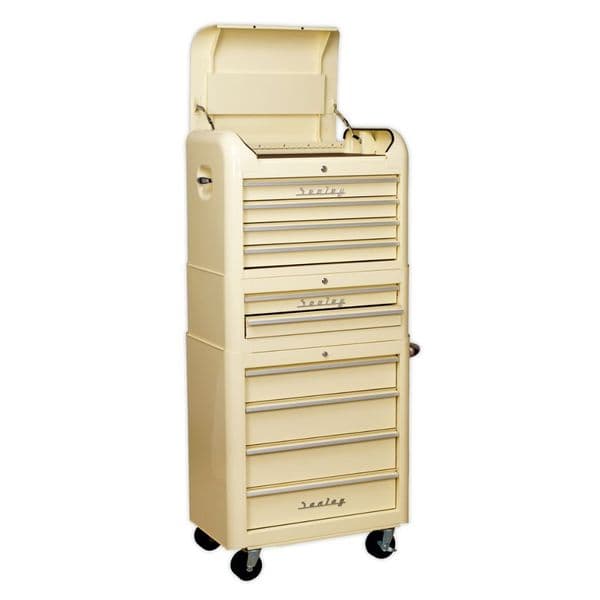 Sealey 3 piece retro combination toolchest with 10 drawers in cream finish