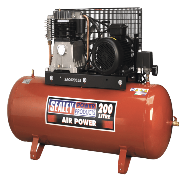 Sealey Compressor 200ltr Belt Drive 5.5hp 3ph 2-Stage with Cast Cylinders