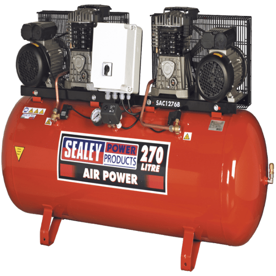 Sealey Compressor 270ltr Belt Drive 2 x 3hp with Cast Cylinders