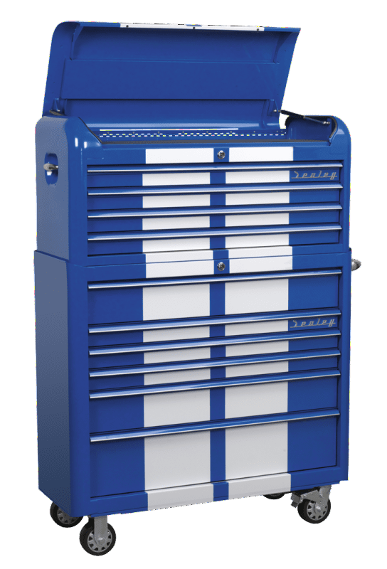 Sealey Retro 2 Piece Tool Chest Blue with White Stripes 10 drawer