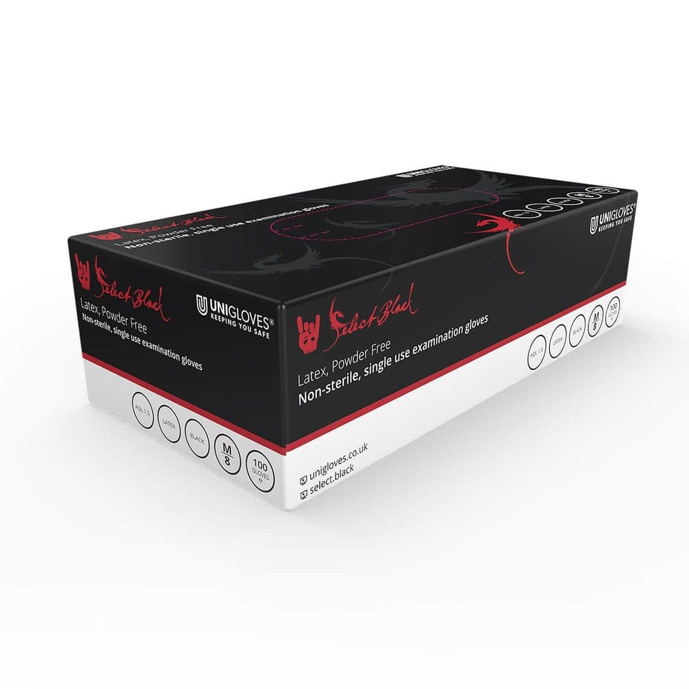 Unigloves Select Black Latex Tattoo Gloves