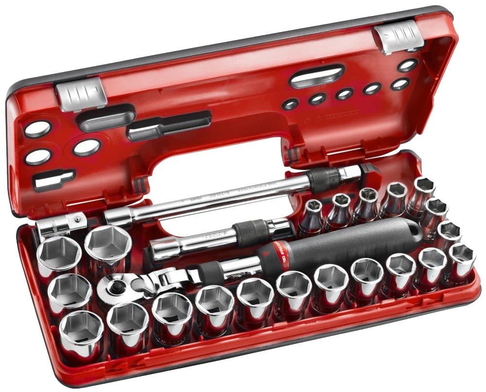 Facom 1/2" Drive 6pt Metric Tool Set with Telescoping Flex Head Ratchet & Detection Box SXL.DBOX3