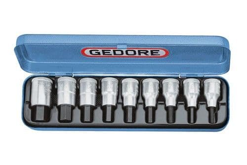 Gedore Screwdriver Bit Socket Set 1/2" 9 Pcs In-Hex 5-17 mm