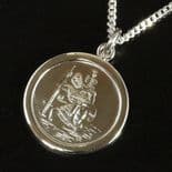 25mm Premium Quality Silver St Christopher, with curb chain, ref. SCPM25