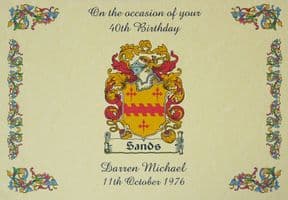 Birthday Family Crest Coat of Arms A4 Print PERSONALISED, ref BFCP