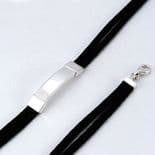 Black Suede Leather and Silver 21cm Wristband PERSONALISED, ref. SWB21