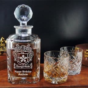 Crystal Decanter Whisky Set with Family Crest / Coat of Arms, ref CCDS