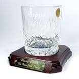 Crystal Whisky Glass on Mahogany Wood Veneer Base, PERSONALISED, ref CWB01