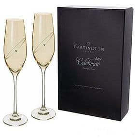 Dartington Crystal Champagne Flutes Golden with Swarovski crystals, PERSONALISED ENGRAVED ref DGCFP