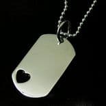 Dog Tag Heart Cutout Silver Pendant, personalised ref. DTH1