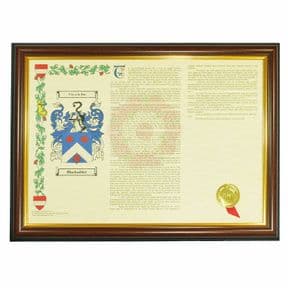 Family Crest and Surname History A3 Print PERSONALISED, Brown Frame Landscape ref CPLB