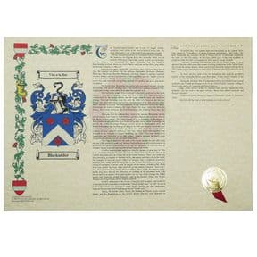 Family Crest and Surname History A3 Print PERSONALISED, Landscape ref CPLU