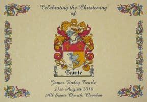 Family Crest Christening or Baptism A4 print PERSONALISED, ref CFCP