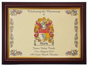 Family Crest Christening or Baptism Framed A4 print PERSONALISED, ref CFCP2